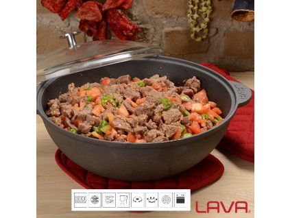 LAVA METAL Litinový hrnec kulatý (wok) + skl. poklice  30 cm, 6l
