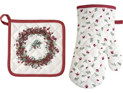 Vánoční sada chňapky a podložky BERRY WREATH CREAM, IHR