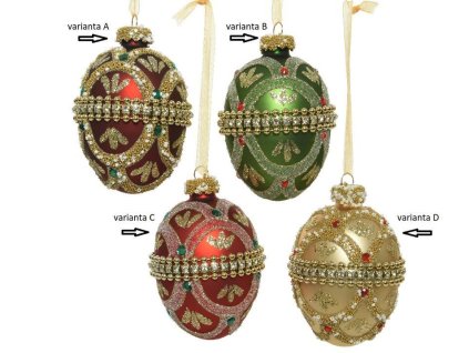 Vánoční skleněná ozdoba EGG, 8 cm, 4 druhy, KSD 1 kus