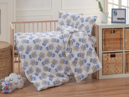 Krepové dětské povlečení do malé postýlky 90x135, 45x60 cm Medvídek (Zapínání nitěný knoflík)