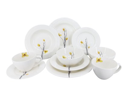 Porcelánová jídelní souprava s embosovaným povrchem a květinovým dekorem. Perfektní pro stylové stolování.
