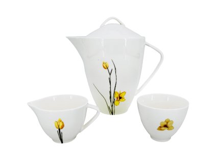 Elegantní čajová souprava s porcelánovou konvicí, mléčenkou a cukřenkou. Skvělá volba pro milovníky čajového stolování.