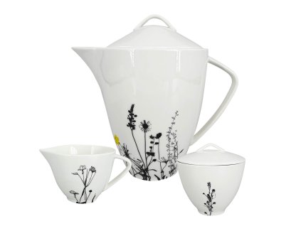 Set na čaj Garden -  porcelánový, konvice objem 1,6 l, cukřenka objem 150 ml, mléčenka objem 150 ml