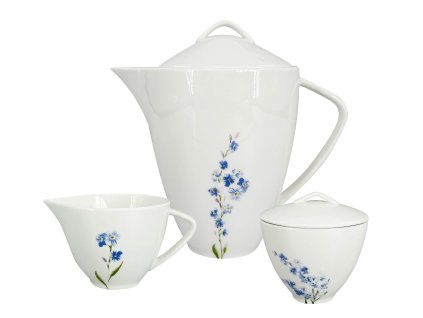 Set na čaj Pomněnka -  porcelánový, konvice objem 1,6 l, cukřenka objem 150 ml, mléčenka objem 150 ml