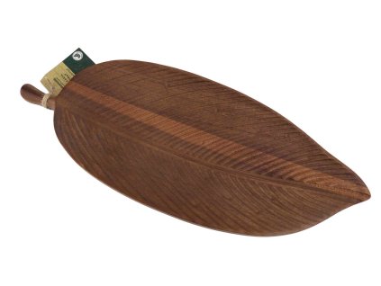 Dekorační tác – akátové dřevo, hnědá, 38×15 cm, design ve tvaru listu, přírodní styl.