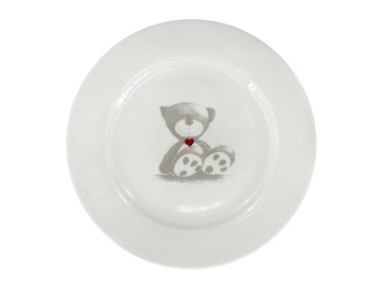 Dětský dezertní talíř Teddy - ø 20cm, materiál porcelán, barva bílá, dekor medvídka.