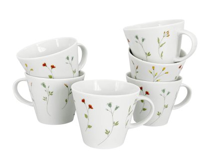 Hrnek Botanic - na čaj, sada 6 ks, objem 250 ml, materiál porcelán, barva porcelánu bílá, dekor lučních květů.