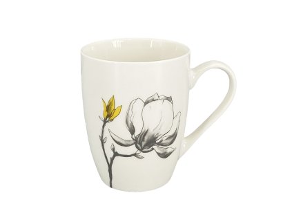 Hrnek - na čaj, kávu, kolekce Fine Twig, bílá s dekorem magnolie, materiál porcelán, objem 350 ml