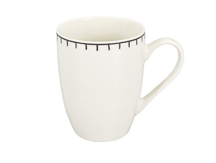Hrnek - na čaj a kávu, barva bílá s černým dekorem, materiál porcelán, objem 350 ml, vhodné do myčky i mikrovlnné trouby.