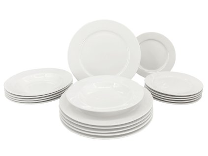 Jídelní souprava talířů, kolekce Sound, 18 ks, porcelán, barva bílá.
