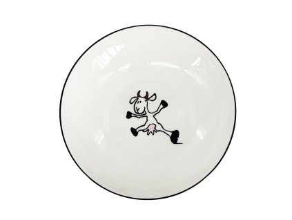 Miska/hluboký talíř KOZIČKA - materiál: porcelán, průměr: 19,5 cm, výška: 4 cm, bílá s černou linkou, motiv kočka