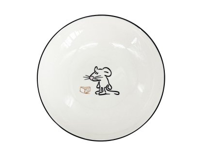 Miska/hluboký talíř MYŠKA - materiál: porcelán, průměr: 19,5 cm, výška: 4 cm, bílá s černou linkou, motiv myška