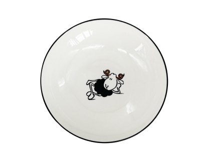 Miska/hluboký talíř OVEČKA - materiál: porcelán, průměr: 19,5 cm, výška: 4 cm, bílá s černou linkou, motiv ovečka