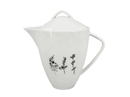 Porcelánový konvice Wild 1600ml, elegantní bílý porcelán s černým dekorem květin.