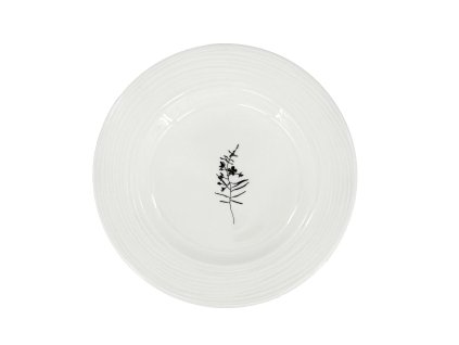 Dezertní porcelánový talíř Croft Wild 20,5 cm s minimalistickým dekorem lučních květin v černé barvě.