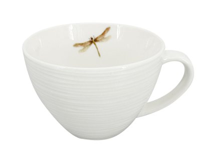 Porcelánový hrnek Croft Vážka 400 ml, zelená/hnědá – Hrnek s reliéfní texturou a jemným potiskem vážky uvnitř, ergonomické ouško pro pohodlné držení.