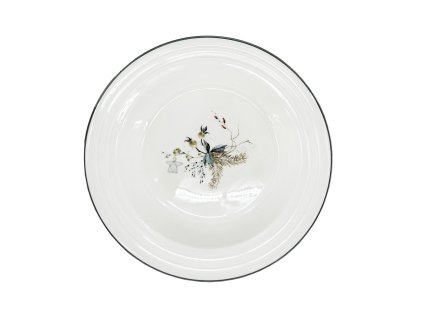 25637 porcelanovy hluboky polevkovy talir s vanocnim motivem ptacka a vetvicek na bilem pozadi