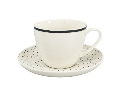 Šálek s podšálkem Fine Dots, objem 220ml, materiál porcelán, barva bílá s černými puntíky.