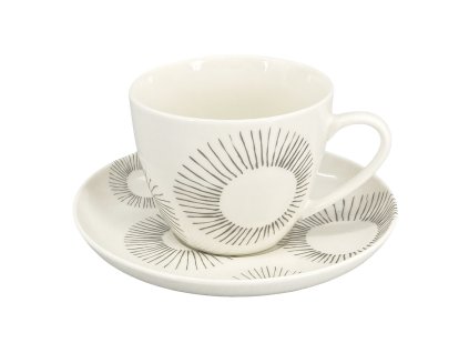 Šálek s podšálkem - na kávu, čaj, kolekce Fine Lines, bílá s šedým dekorem, materiál porcelán, objem 220 ml,