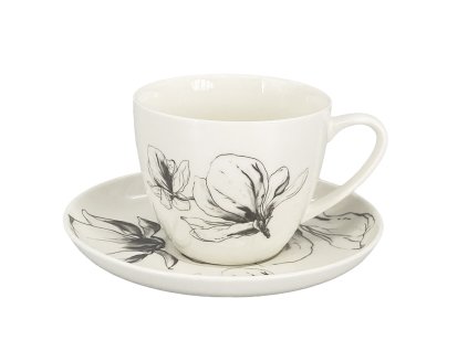 Šálek s podšálkem - na kávu, čaj, kolekce Fine Twig, bílá s dekorem magnolie, materiál porcelán, objem 220 ml
