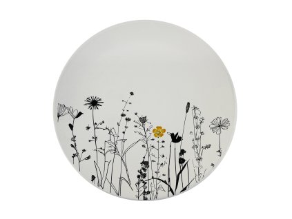 Keramický dezertní talíř Cream Garden Color ø 20 cm v smetanovo-černém provedení s jemným květinovým dekorem a žlutým květem uprostřed. Elegantní design pro stylové stolování.