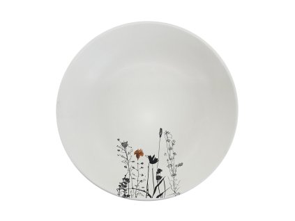 Keramický hluboký talíř Cream Garden Color ø 22 cm v smetanovo-černém provedení s jemným květinovým dekorem a jedním fialovým květem. Elegantní design pro moderní stolování.