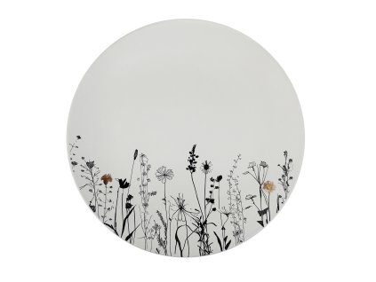 Keramický mělký talíř Cream Garden Color ø 26,5 cm v smetanovo-černém provedení s jemným květinovým dekorem a barevnými květy v odstínech růžové a fialové. Elegantní design pro moderní stolování.