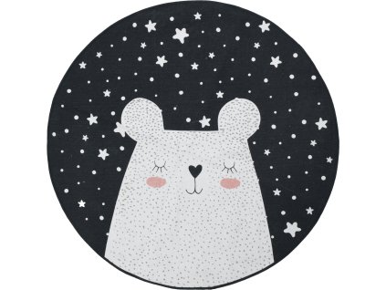 Dětský kobereček Bear - materiál bavlna, průměr 120 cm, barva černá a bílá, motiv noční oblohy a medvěda.