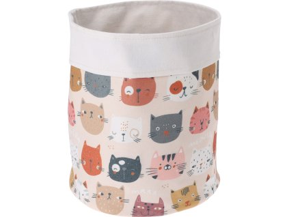 Úložný koš CatsFun s motivem barevných koček na světlém podkladu, kulatý tvar, látkový povrch.