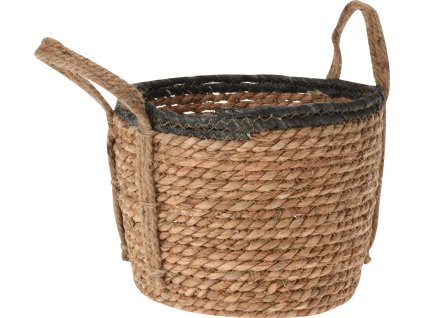 Velký koš Rona s průměrem 33 cm v přírodní barvě s černým lemem, ideální na prádlo či deky.