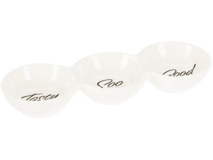 Porcelánová trojmiska s nápisy, Tapas set, bílá/černá