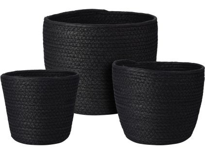 Detailní pohled na sadu černých košíků Nero z pevného papírového kompozitu – elegantní úložné řešení do každé domácnosti.