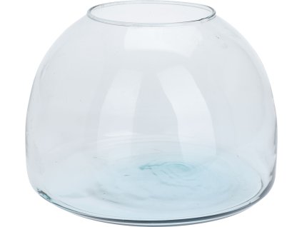 Skleněná váza Terra z čirého recyklovaného skla, průměr 22 cm, výška 15 cm, jemně klenutý tvar a modravý nádech na dně.