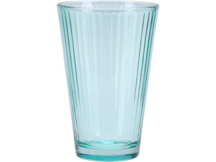 Sklenice Prisma – 300 ml, tyrkysová, kónický tvar, pruhový design, transparentní. Elegantní sklenice na nápoje.