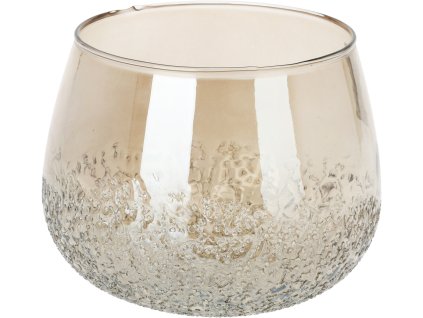 Svícen GoldenGlow 19,5 x 15 cm – skleněný, zlatý lesk, jemně kouřový efekt, větší. Elegantní svícen na čajové svíčky.