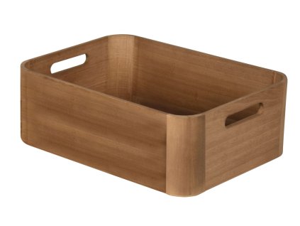 Úložná krabice WoodyBox L – dřevo Paulownie, barva tmavý ořech, rozměr 36×26×12 cm.