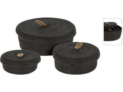 Úložný košík s víkem BlackTwist – papírový kompozit, 3 velikosti, černý