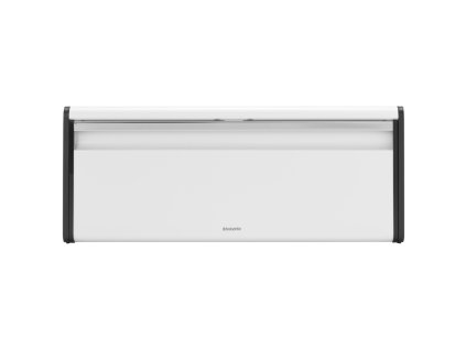 Bílý chlebník Brabantia Fall Front – 18 l, magnetické zavírání, plochá horní část pro extra úložný prostor.