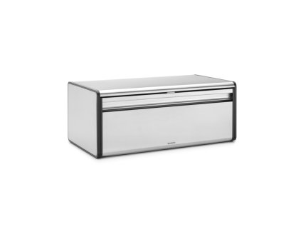 Chlebník Brabantia Fall Front – matná ocel, 18 l, magnetické zavírání, plochá horní část pro extra úložný prostor.