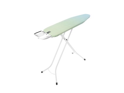 Žehlicí prkno Brabantia A – 110 × 30 cm, bílý rám, výškově nastavitelné (69–96 cm), odkládací plocha pro parní žehličku, potah Soothing Sea.