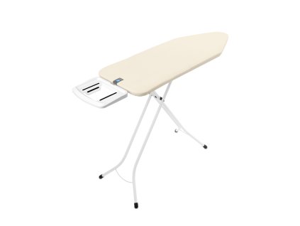 Žehlicí prkno Brabantia C 124 × 45 cm, bílý rám, pevná odkládací plocha pro žehličku, bavlněný potah Ecru.