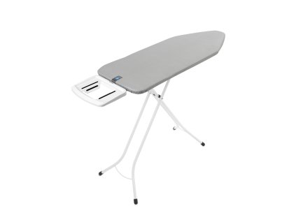 Žehlicí prkno Brabantia C 124 × 45 cm, bílý rám, pevná odkládací plocha pro žehličku, bavlněný potah Metallised.