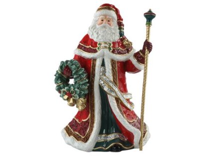 Goebel Santa s věncem a holí 33 cm figurka – Fitz & Floyd XMAS