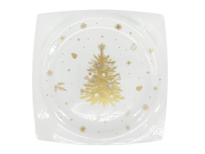 26786 4 bily porcelanovy melky talir se zlatym vanocnim stromeckem a hvezdami