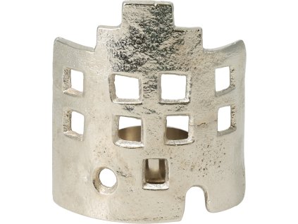 27275 1 stribrny hlinikovy svicen ve tvaru domku s vezi urceny na cajovou svicku