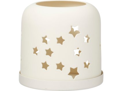 27290 1 kremovy zelezny svicen na cajovou svicku s vyrezanymi hvezdami