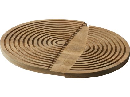27074 1 ovalna drevena podlozka z mangovniku s vodorovnymi ryhami a vynechanou casti uprostred