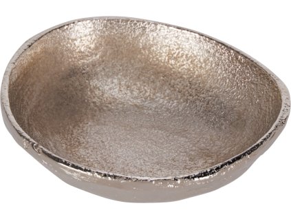 27080 1 stribrna ovalna hlinikova miska s hrubym tepanym povrchem