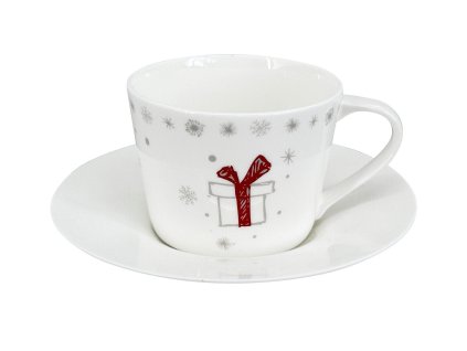 27383 porcelanovy salek s podsalkem koleda 2025 s motivem vanocniho darku a rukavic