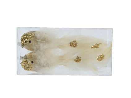 SET 2 ks ptáčků na klipu, 15 cm, šampáň, KSD